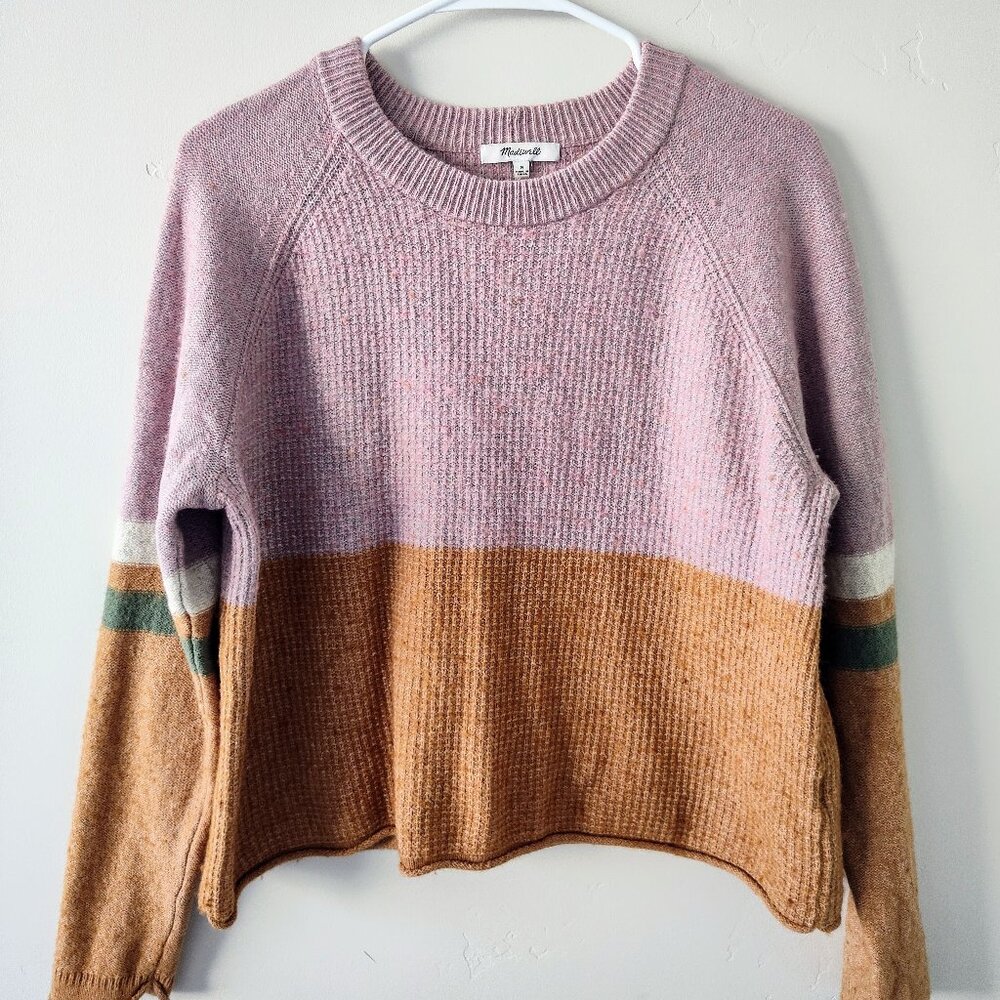 Madewell Woman Striped Roll-Trim Pullover Sweater Size M Cotton-Merino Yarn